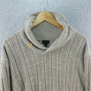 J. Crew Mens L Shawl Collar Cable Knit Leather Elbow Patch Pullover‎ Sweater